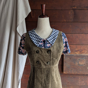 90s Vintage Olive Corduroy Sleeveless Mini Dress