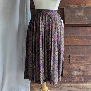 80s Vintage Patterned Rayon Midi Skirt