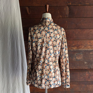 70s/80s Vintage Fall Floral Poly Blouse