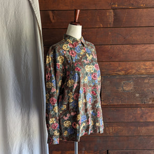 90s Vintage Earthy Floral Rayon Shirt