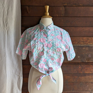 80s Vintage Boxy Floral Print Crop Shirt