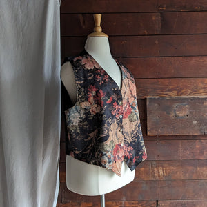 90s Vintage Plus Size Floral Jacquard Vest