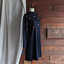 Load image into Gallery viewer, 90s Vintage Embroidered Black Wool Sweater Dress
