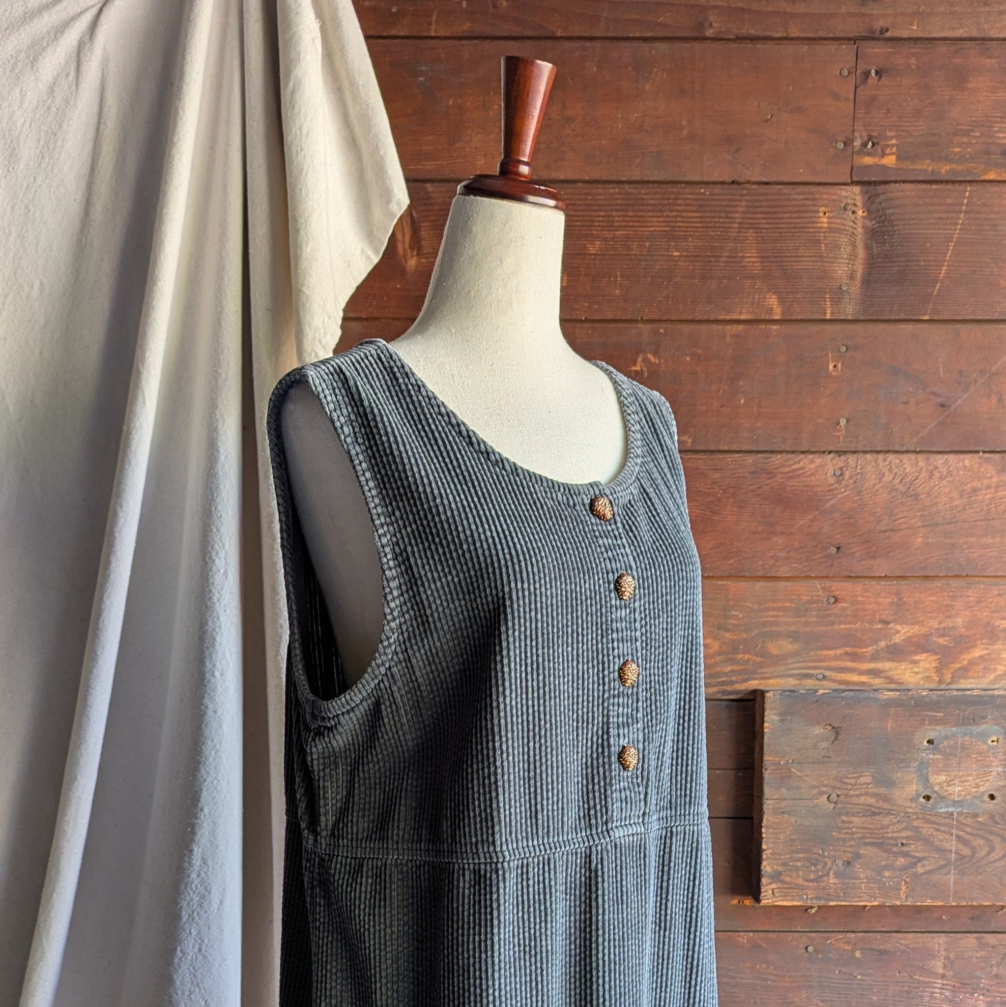 90s Vintage Grey Corduroy Maxi Pinafore Dress 90s Vintage Grey Corduroy Maxi Pinafore Dress