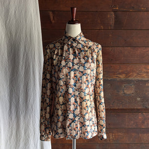 70s/80s Vintage Fall Floral Poly Blouse