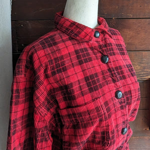 90s Vintage Red Plaid Corduroy Shirtdress