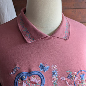 90s Vintage Plus Size Pink Embroidered Sweatshirt