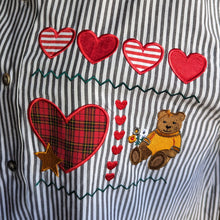 Load image into Gallery viewer, 90s/Y2K Embroidered Hearts and Bears Blouse
