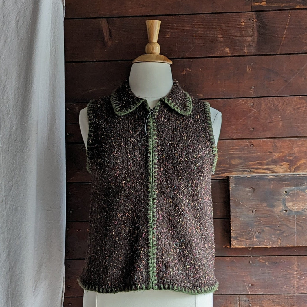 90s/Y2K Brown and Green Acrylic Knit Vest