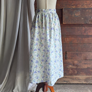 80s Vintage Flowy White Floral Maxi Skirt