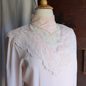 90s Vintage Pale Pink Polyester Lace Blouse