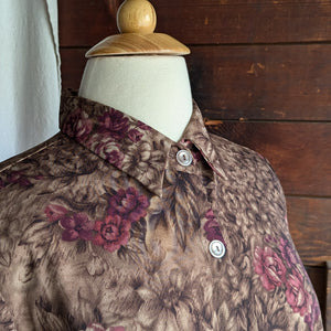 90s/Y2K Plus Size Brown Floral Polyester Blouse