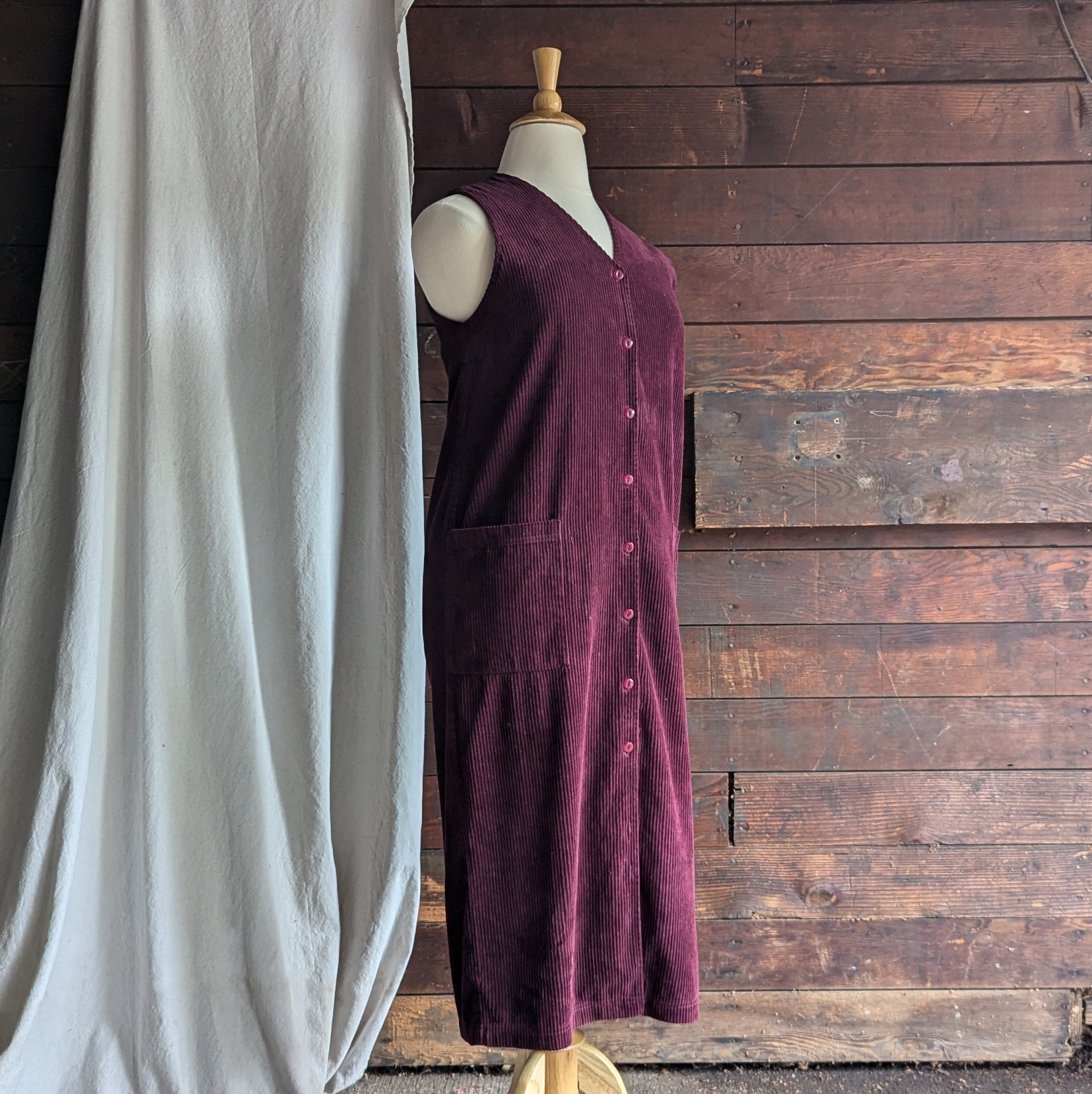 90s Vintage Dark Purple Sleeveless Corduroy Dress