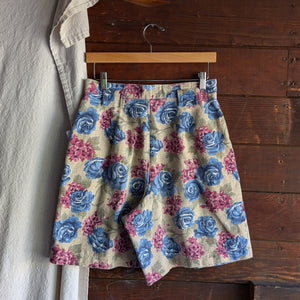 90s Vintage Wide Leg Floral Cotton Shorts