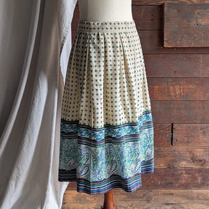 80s Vintage Ivory Cotton Blend Pleated Midi Skirt