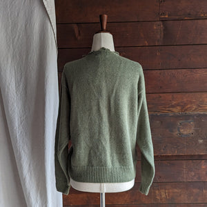 90s Vintage Olive Green Cotton Knit Cardigan