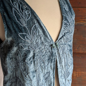 90s Vintage Dusty Blue Crushed Velvet Vest