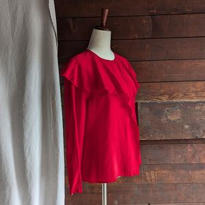 80s Vintage Red Ruffled Silk Blouse