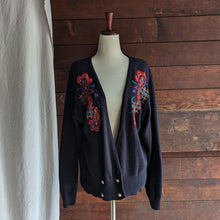 Load image into Gallery viewer, 90s Vintage Black Embroidered Cotton Cardigan
