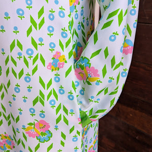 70s Vintage White Floral Midi Dress