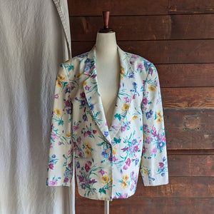 80s Vintage White Floral Blazer