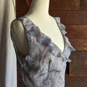 90s Vintage Floral Chiffon Midi Dress