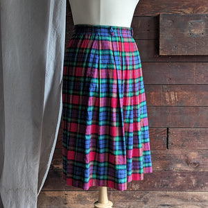 Vintage Colorful Plaid Midi Skirt with Pockets