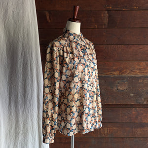 70s/80s Vintage Fall Floral Poly Blouse