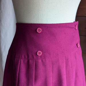 80s Vintage Pleated Fuschia Midi Skirt