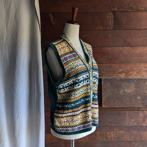 90s Vintage Green Cotton Sweater Vest