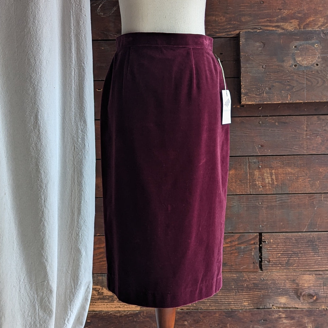 Vintage Wine-Red Velvet Column Skirt