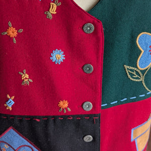 90s Vintage Plus Size Patchwork Embroidered Vest