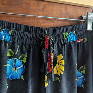 90s Rayon Black Floral Top & Shorts Set
