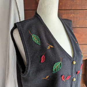 90s Vintage Black Acrylic Vest with Leaves