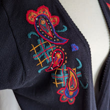 Load image into Gallery viewer, 90s Vintage Black Embroidered Cotton Cardigan
