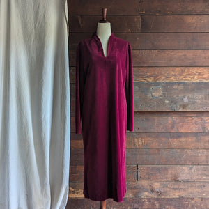 80s Vintage Dark Red Velour Midi Dress