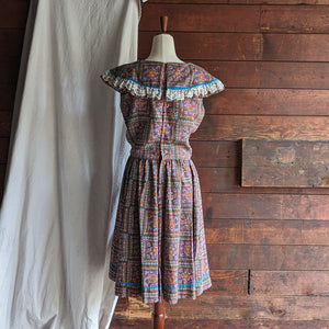 70s Vintage Colorful Prairie Dress