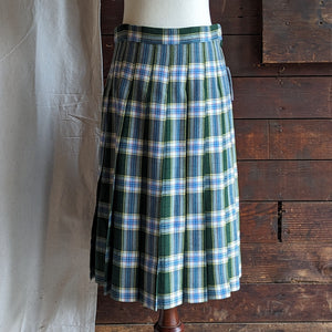 Vintage Homemade Plaid Pleated Wool Midi Skirt