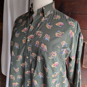 90s Vintage Olive Fly Fishing Shirt