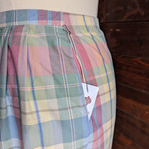 90s Vintage Spring Plaid Cotton Midi Skirt