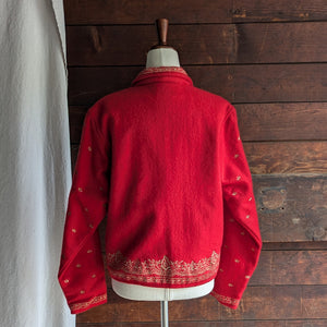 90s Vintage Red Wool Blend Embroidered Jacket