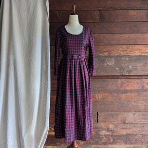 90s Vintage Purple Poly-Rayon Checkered Dress