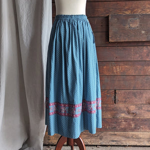 90s Vintage Blue Cotton Maxi Skirt
