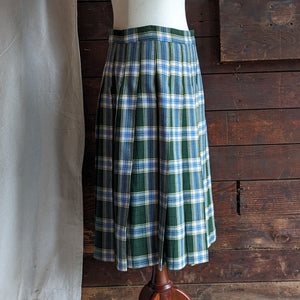 Vintage Homemade Plaid Pleated Wool Midi Skirt