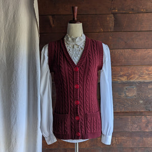 70s Vintage Red Button-Up Sweater Vest