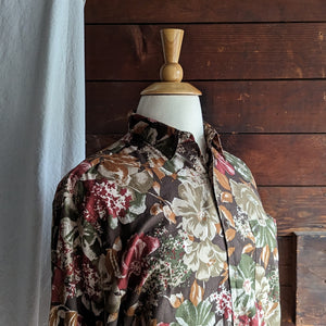 90s Vintage Mens Floral Cotton Button Up
