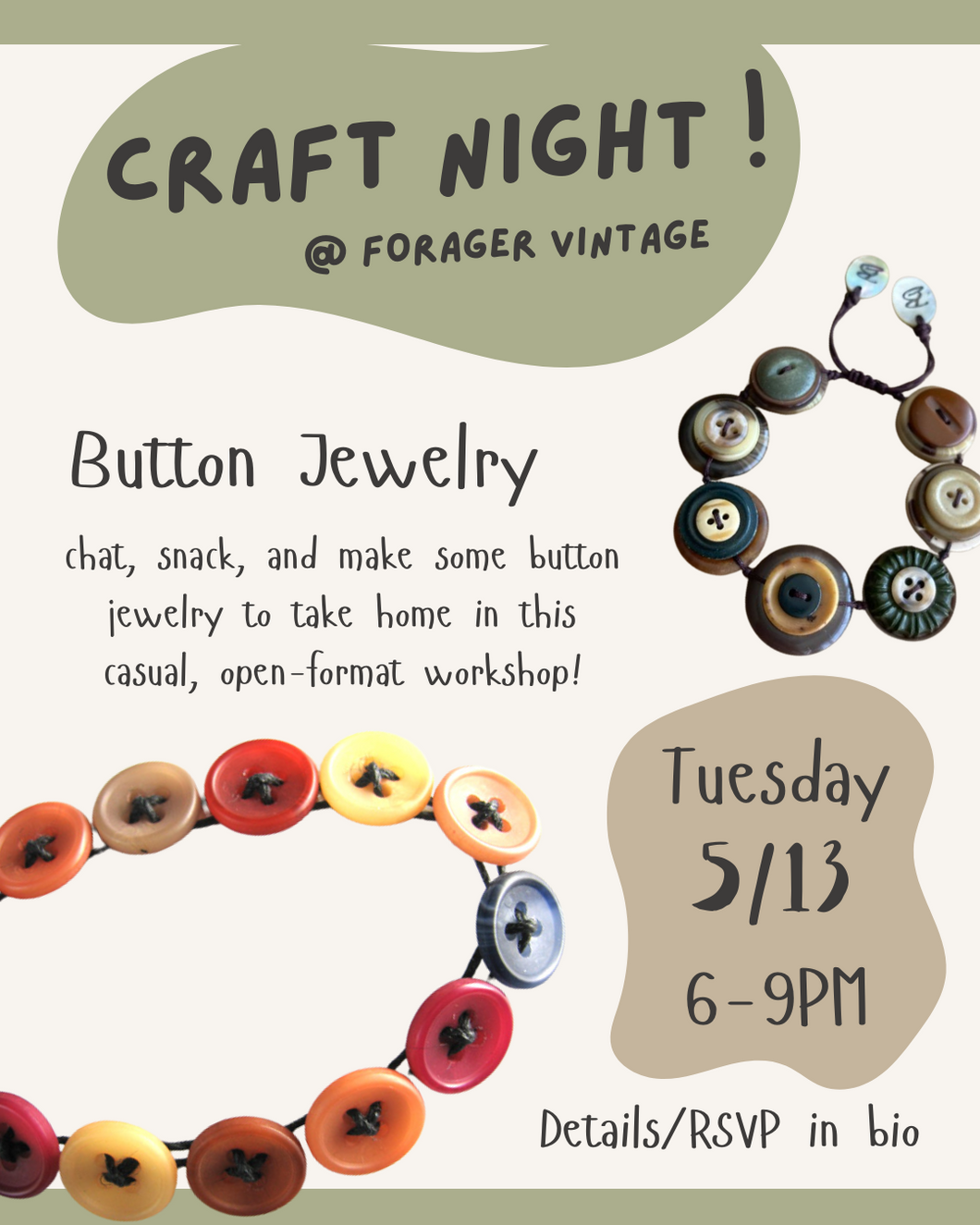 RSVP Ticket : Button Jewelry Workshop 5/13