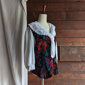 90s Vintage Floral Velvet Vest