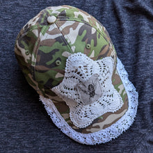 Load image into Gallery viewer, Upcycled Lace and Fly Patch Camo Baseball Hat
