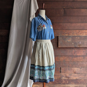 80s Vintage Ivory Cotton Blend Pleated Midi Skirt